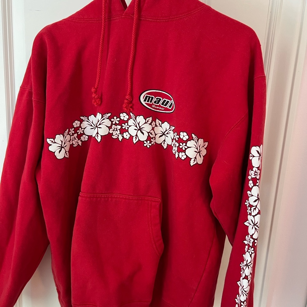 Red Hoodie with Floral Design